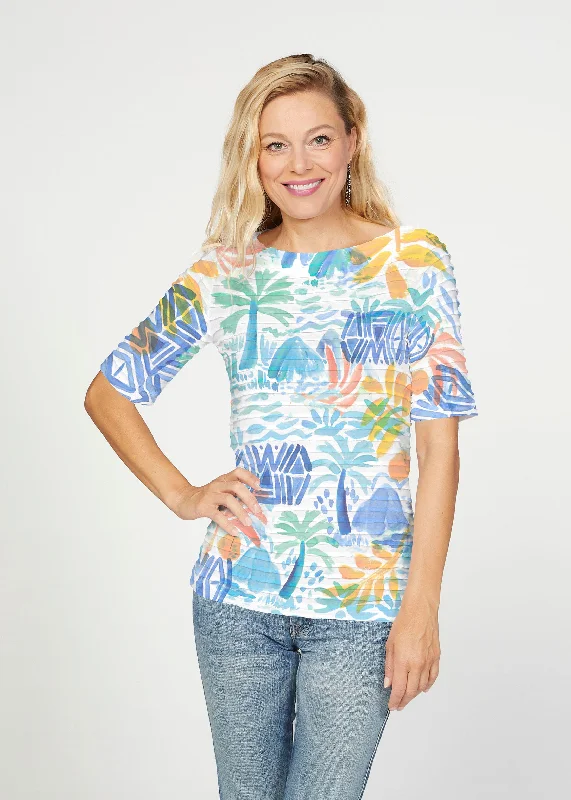 women's tops made from cottonBahama Mama (17256) ~ Banded Elbow Sleeve Boat Neck Top