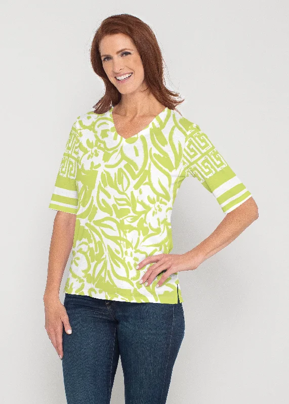 women's tops with spaghetti straps and deep V-necksGreek Breeze Lime (8165) ~ Signature Elbow Sleeve V-Neck Top