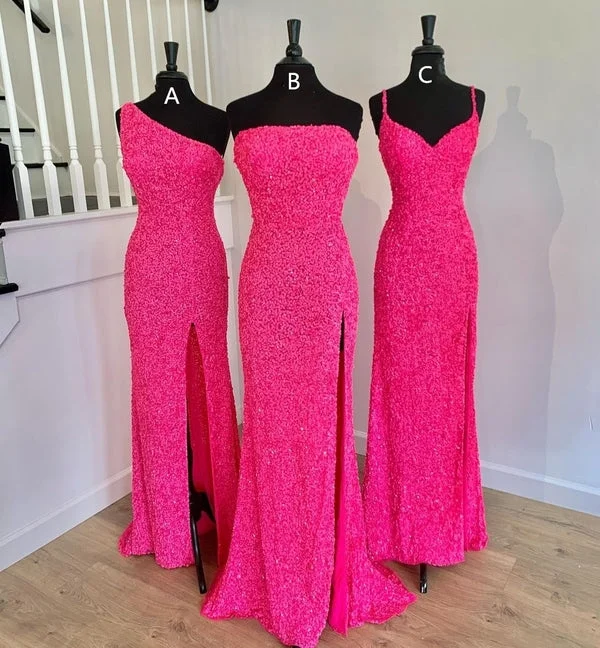 Formal Dress for Urban ThemesGorgeous Mermaid Hot Pink Sequin Long Formal Dress,Charming Evening Dress Y1286