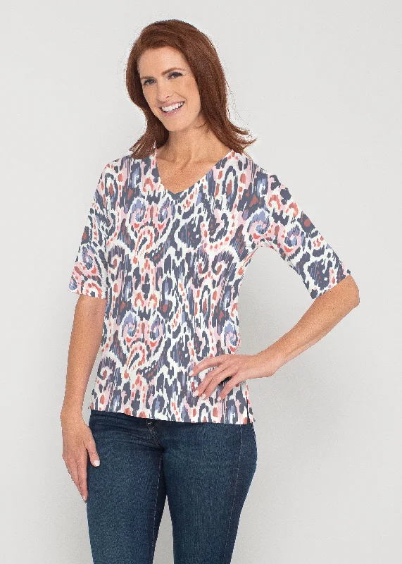 women's tops with sheer overlaysBoho Paisley (8054) ~ Signature Elbow Sleeve V-Neck Top