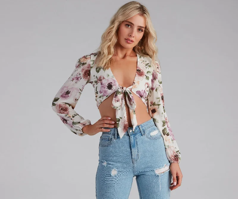 women's tops for date nightsTie The Knot Floral Crop Top