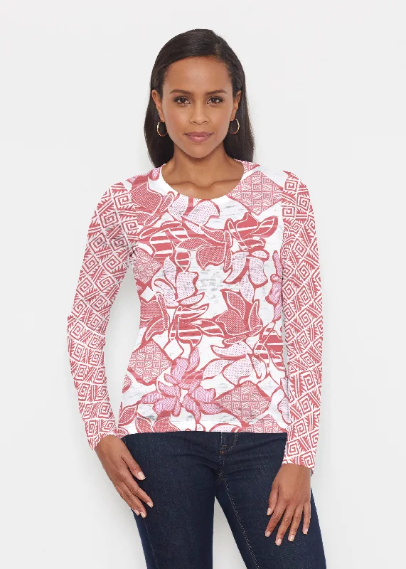 women's tops with lace-up frontsAztek Sail Red (8117) ~ Signature Long Sleeve Crew Shirt