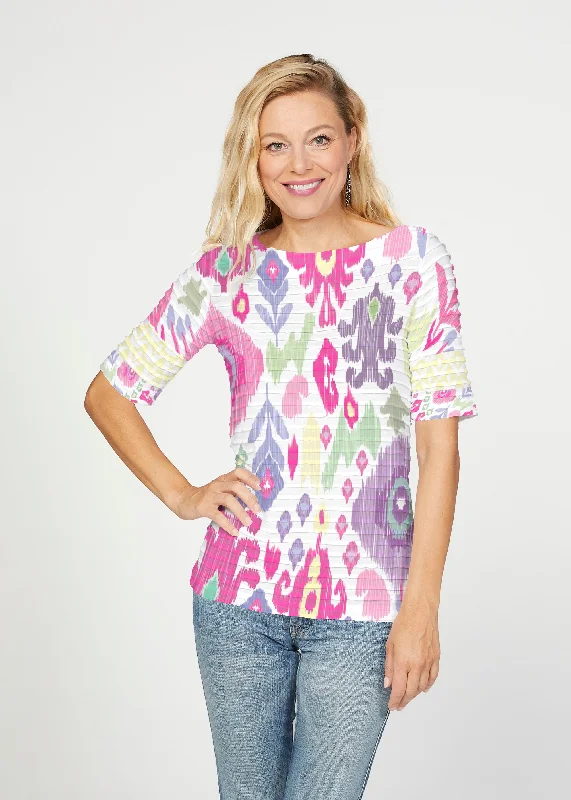 women's tops for everyday eleganceSpring Pastel (8155) ~ Banded Elbow Sleeve Boat Neck Top