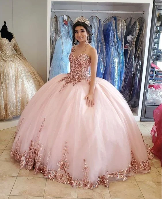 Formal Dress for Science AwardsPink Sweetheart Neckline Ball Gown Quinceanera Dress Tulle Princess Dress Y6475