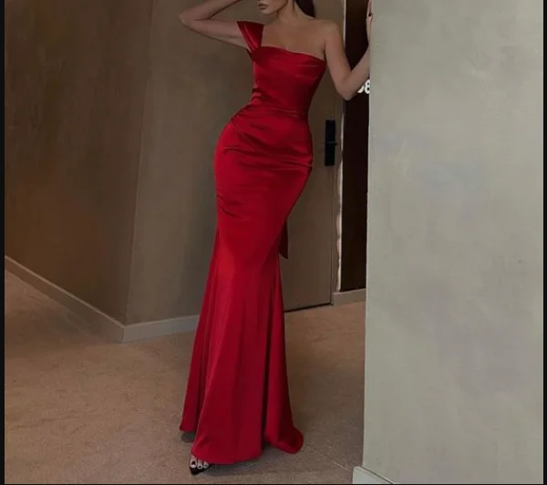 ELEGANT Formal Dress DesignsElegant Red Satin One Shoulder Evening Dress,Sexy Red Evening Gown  Y4063