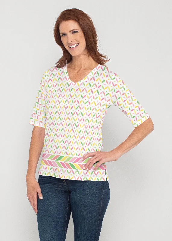 women's tops for those who appreciate subtle and muted tonesTutti Fruitti (8036) ~ Signature Elbow Sleeve V-Neck Top