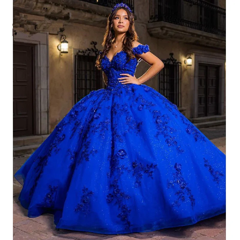 Formal Dress for Historical ReenactmentsRoyal Blue Quinceanera Dresses for Sweet 15 Year Off the Shoulder Puffy Ball Gown Y2726