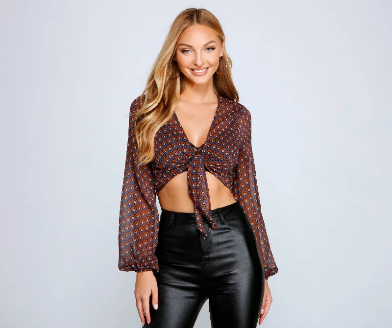 women's tops for those who want to create outfits that are both unique and memorableGeometric Chic Tie Front Top