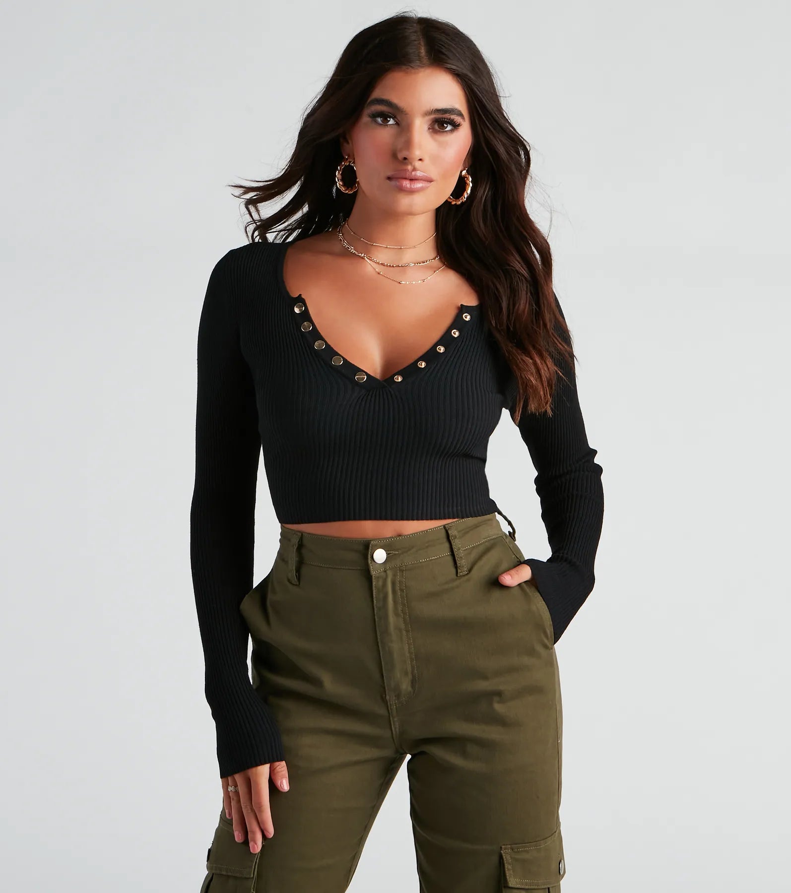 women's tops for creating capsule wardrobesChic Basic Button-Detail Crop Top