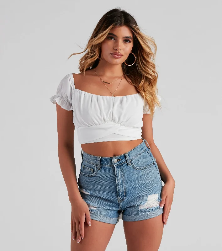 women's tops for those who appreciate subtle and muted tonesSweet And Stylish Puff-Sleeve Crop Top