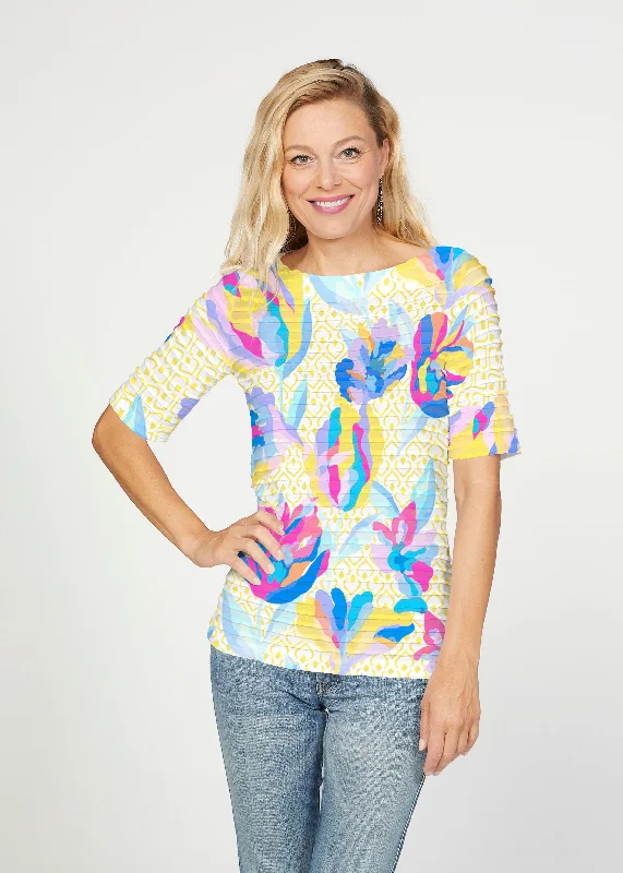 women's tops that offer a perfect blend of style, comfort, and affordabilityFloral Spades (8048) ~ Banded Elbow Sleeve Boat Neck Top