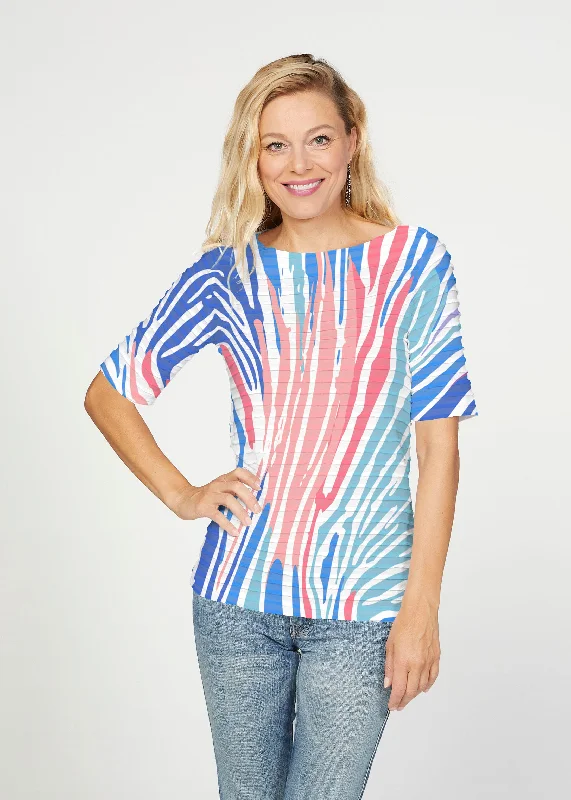 women's tops for minimalist aestheticsFruity Stripes (14272) ~ Banded Elbow Sleeve Boat Neck Top