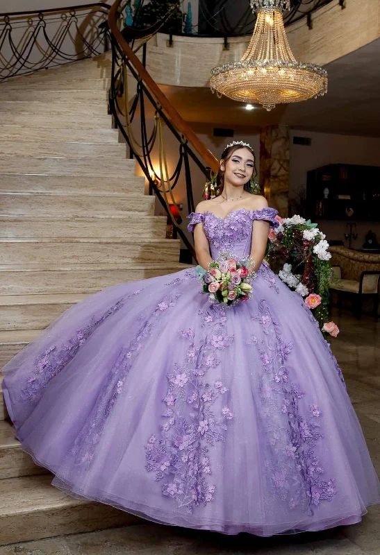 Formal Dress for Black-Tie Optional EventsPurple Off The Shoulder Tulle Appliques Ball Gown,Sweet 16 Dress Y5472