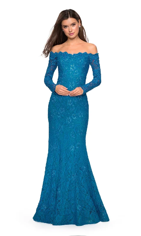 Formal Dress for New Year's EveLa Femme Long-Sleeve Lace Mermaid Formal Dress 26393