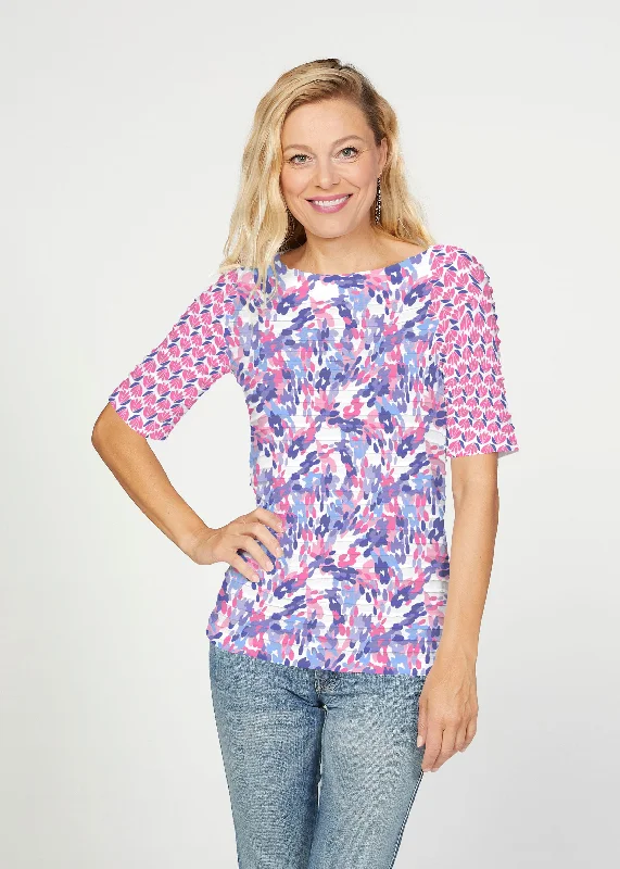 women's tops with floral printsLillypad Pink (10190) ~ Banded Elbow Sleeve Boat Neck Top