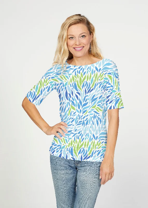 camisoles for womenHotsy Totsy Blue (8143) ~ Banded Elbow Sleeve Boat Neck Top