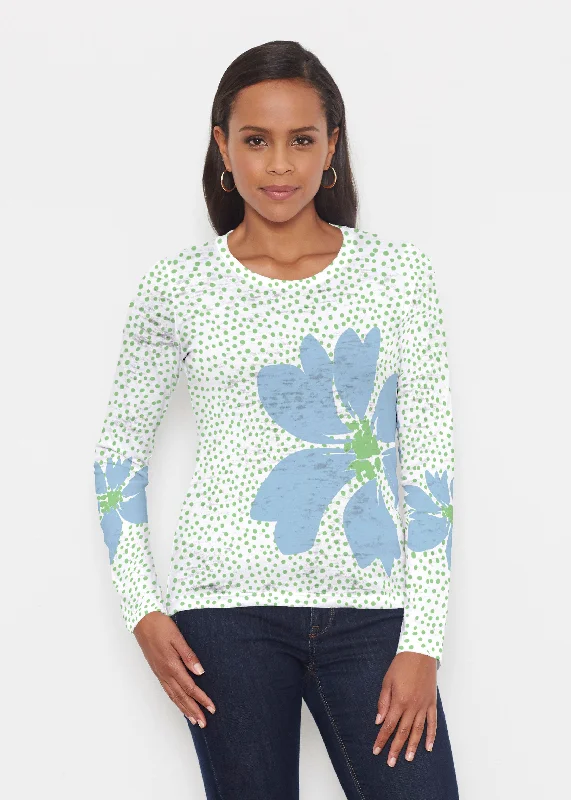 women's tops for those who want to stay warm and stylish during colder weatherDaisy Dots Blue (8081) ~ Signature Long Sleeve Crew Shirt