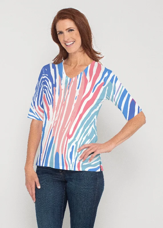 women's tops for cocktail partiesFruity Stripes (14272) ~ Signature Elbow Sleeve V-Neck Top