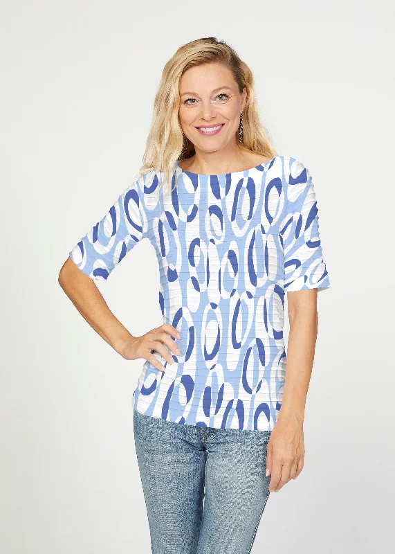 women's tops with cinched waistsLoop ta Loop Blue (8086) ~ Banded Elbow Sleeve Boat Neck Top