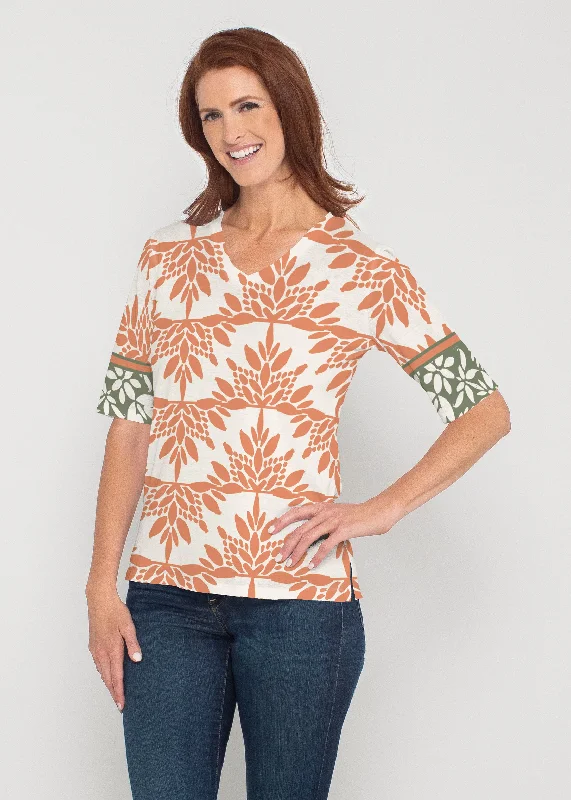 women's tops for those who want to wear versatile pieces that can be dressed up or downEccentric Spice (8059) ~ Signature Elbow Sleeve V-Neck Top