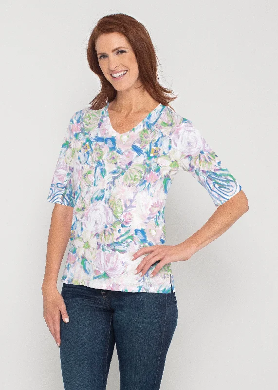 women's tops with asymmetrical designsGiGi (17251) ~ Signature Elbow Sleeve V-Neck Top