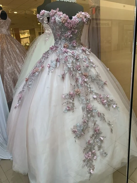 Formal Dress for Winter Formal EventsFloral Off The Shoulder Ball Gown Quinceanera Dress Sweet 15 Dress Y5978