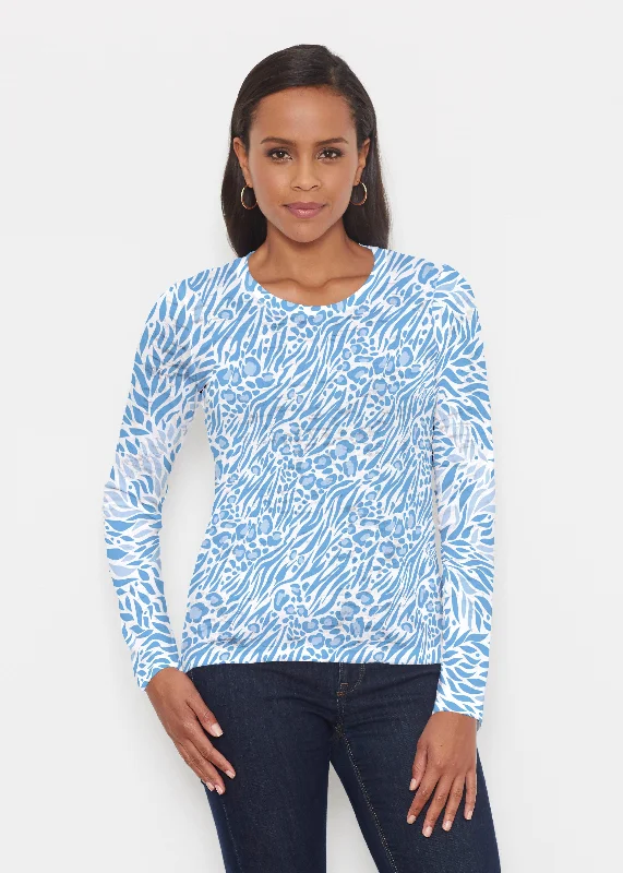 women's tops for casual FridaysLeo Hotsy Totsy Blue (8166) ~ Signature Long Sleeve Crew Shirt