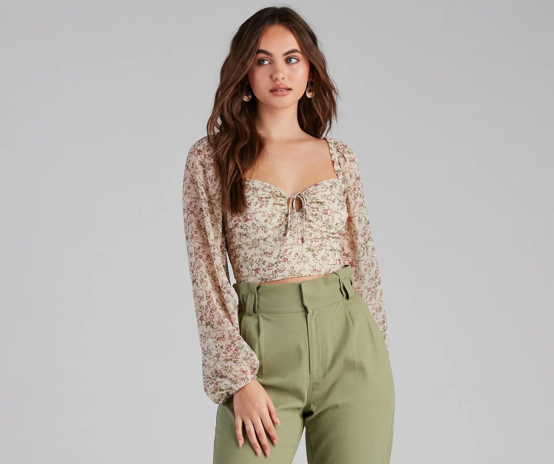 lace women's topsFemme Floral Chiffon Sweetheart Top