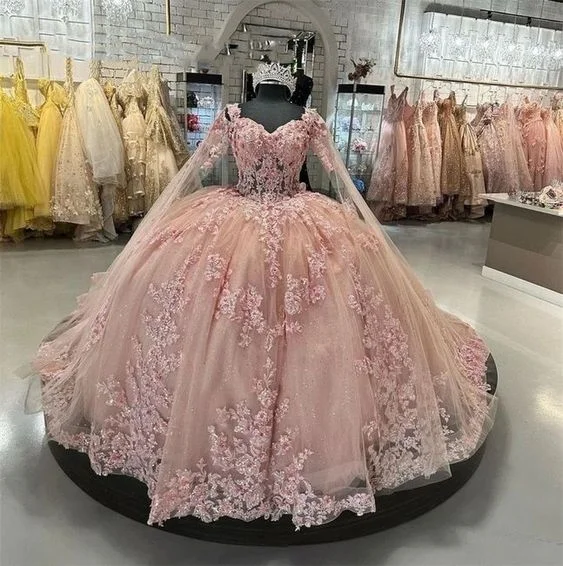 Formal Dress for Academic AwardsSexy Quinceanera Dress Blush Pink Lace Appliques Crystal Beads Sweetheart With Flowers Blush Pink Ball Gown  Y5886