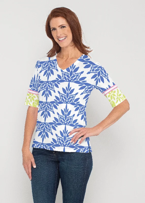 women's tops with geometric patternsEccentric (8043) ~ Signature Elbow Sleeve V-Neck Top