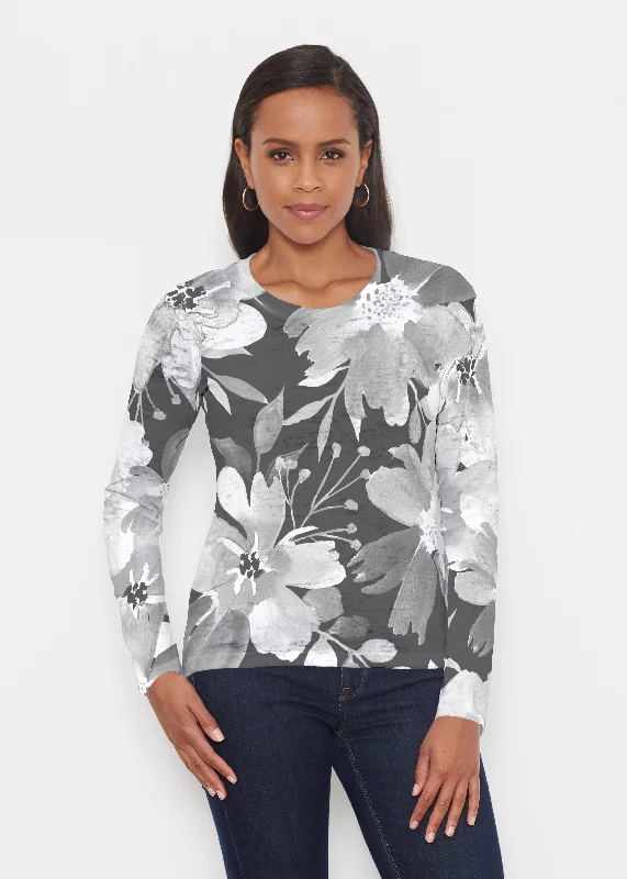 women's tops for those who refuse to compromise on styleFestive Bloom Black (8174) ~ Signature Long Sleeve Crew Shirt