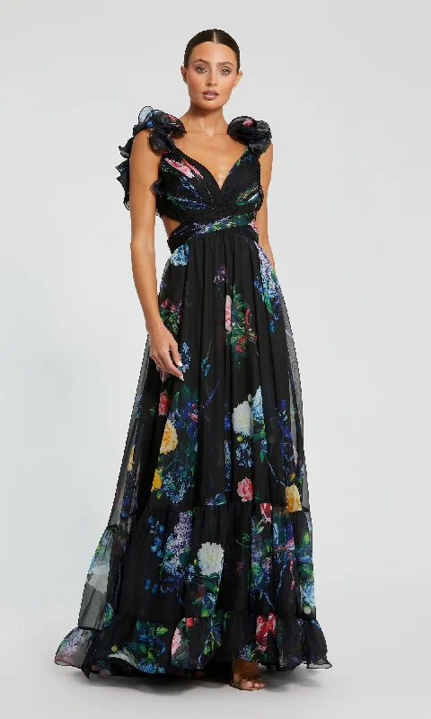 Affordable Formal Dress OptionsBlack Floral Formal Evening Gown: Mac Duggal 68746