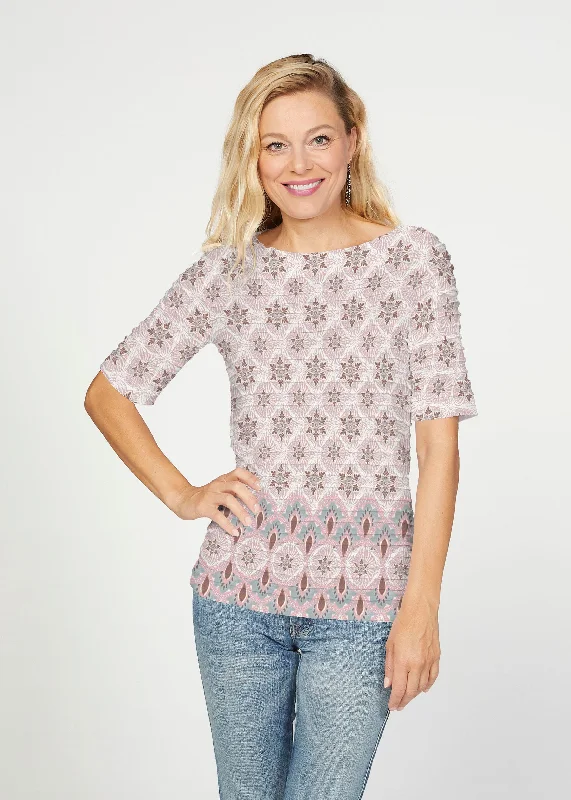 women's tops for those who appreciate subtle and muted tonesIzzy Grey (19200) ~ Banded Elbow Sleeve Boat Neck Top