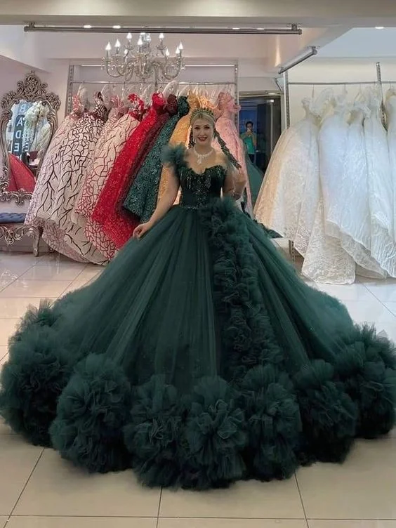 Formal Dress for Grammy AwardsLuxurious Green Tulle Ball Gown,Sweet 16 Dress Y6576