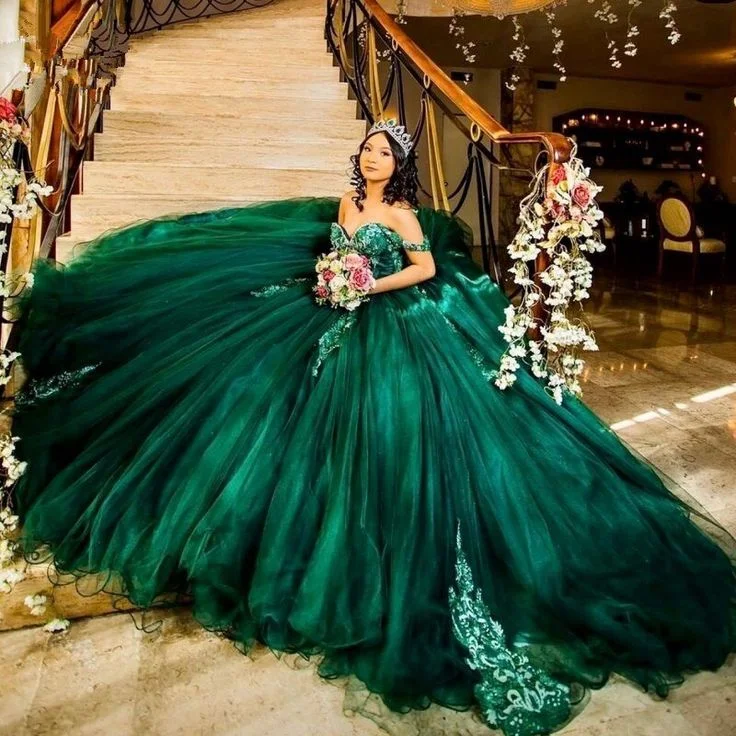 Formal Dress Rental ServicesDark Green Quinceanera Dress Sweet 16 Dress Sequined Beaded Dress Ball Gown Y3030