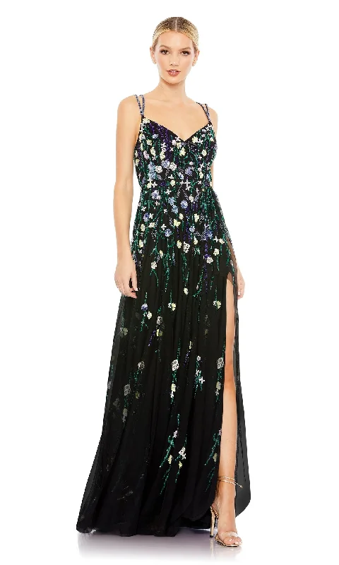 Formal Dress for Beauty ContestsFloral-Sequin Long Black Formal Dress 9172