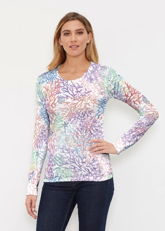 women's tops for everyday eleganceTropic Coral (8112) ~ Thermal Long Sleeve Crew Shirt