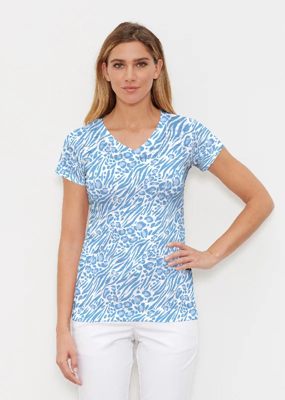 women's tops for evening soireesLeo Hotsy Totsy Blue (8166) ~ Signature Cap Sleeve V-Neck Shirt