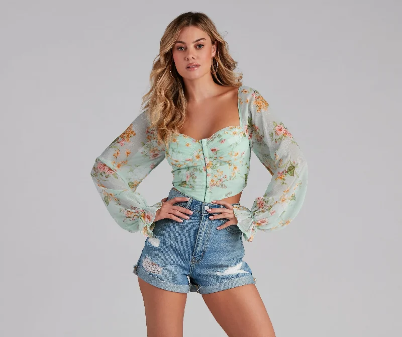 women's tops for those who want to create outfits that reflect their personal style and sense of fashionGorgeous Florals Chiffon Corset Top