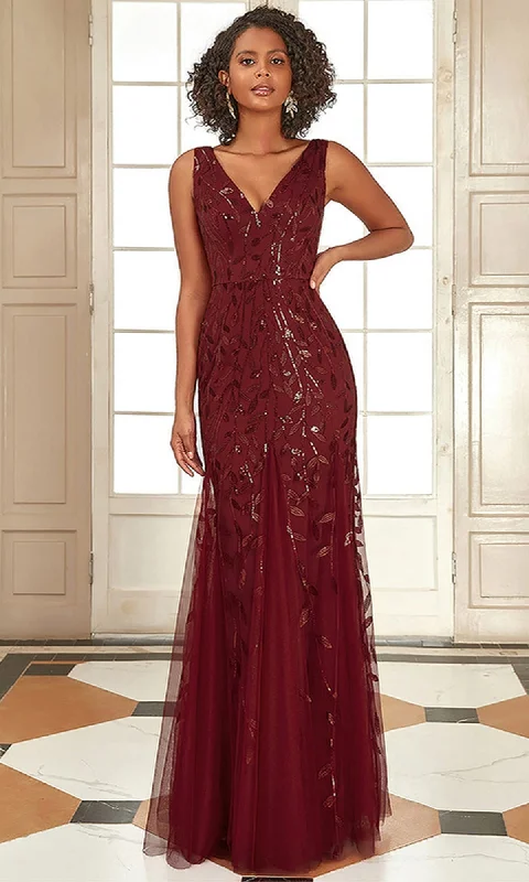 Formal Dress for Evening WeddingsV-Neck Long Formal Dress with Embroidery 7886