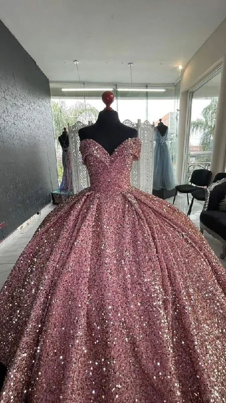 Formal Dress for Humanitarian AwardsSparkly Off The Shoulder Sequins Ball Gown,Sweet 16 Dress Y6473