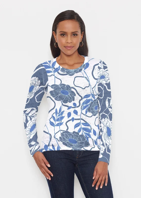 off-the-shoulder women's topsClarrissa Navy (8138) ~ Signature Long Sleeve Crew Shirt