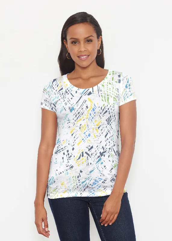 women's tops with sleeveless designsPixie Blue (8077) ~ Short Sleeve Scoop Shirt