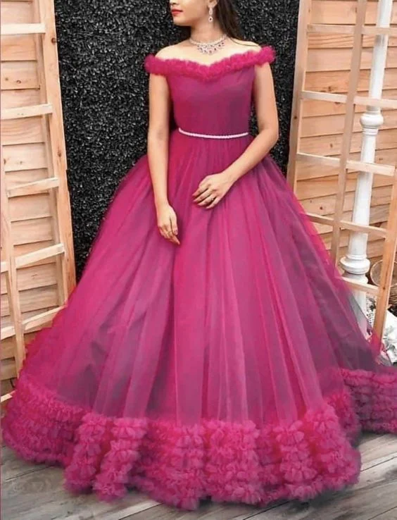 Formal Dress for Formal DinnersCharming Off The Shoulder Tulle Ball Gown,Princess Dress Y6193