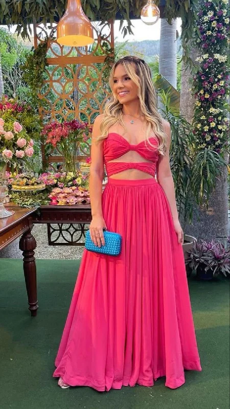 Formal Dress for Garden WeddingsSexy Hot Pink Waist Cut Out Evening Dress Formal Gown Y2699