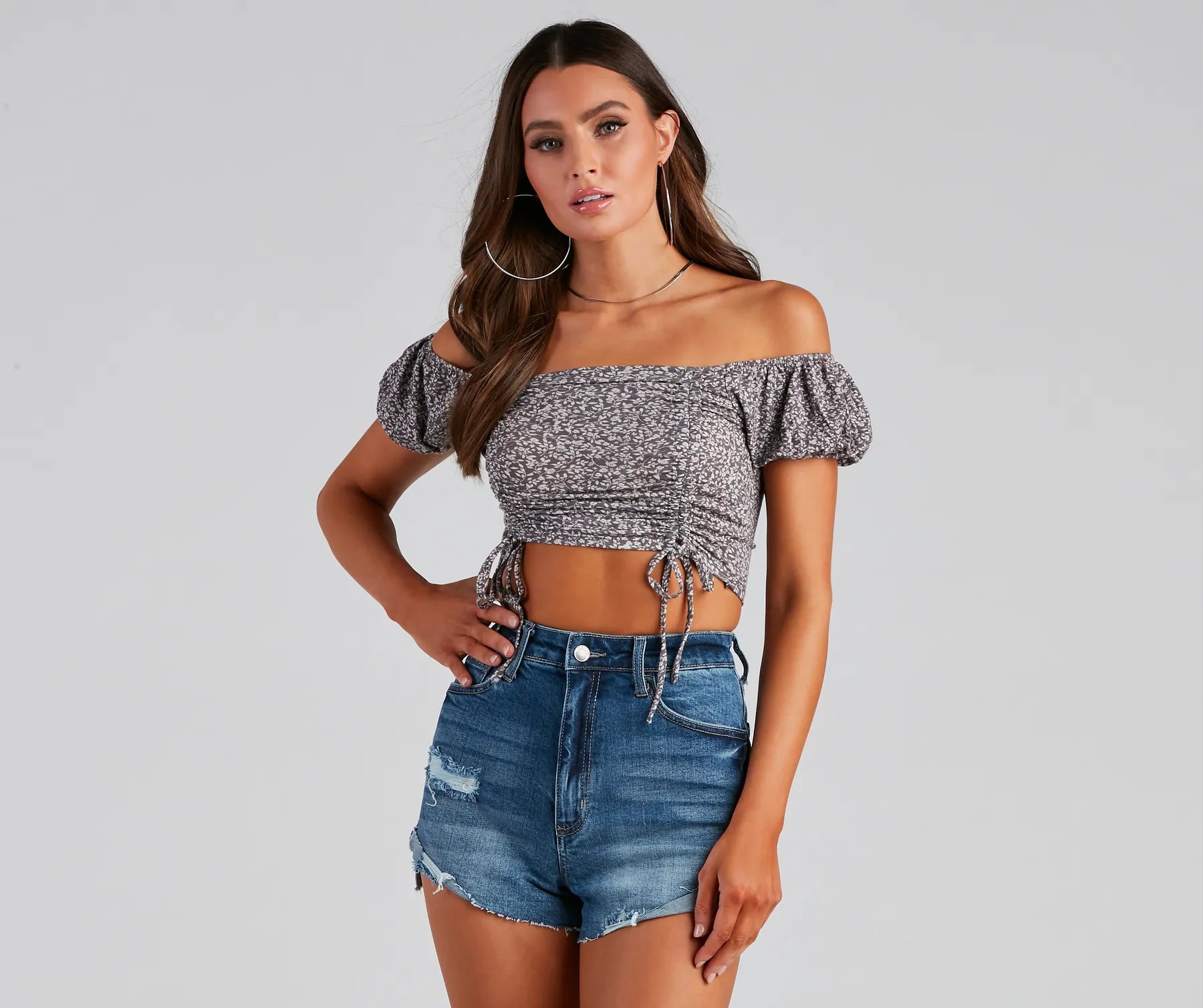 women's tops for those who want to stay updated with the latest fashion trendsDitsy Floral Off-Shoulder Crop Top