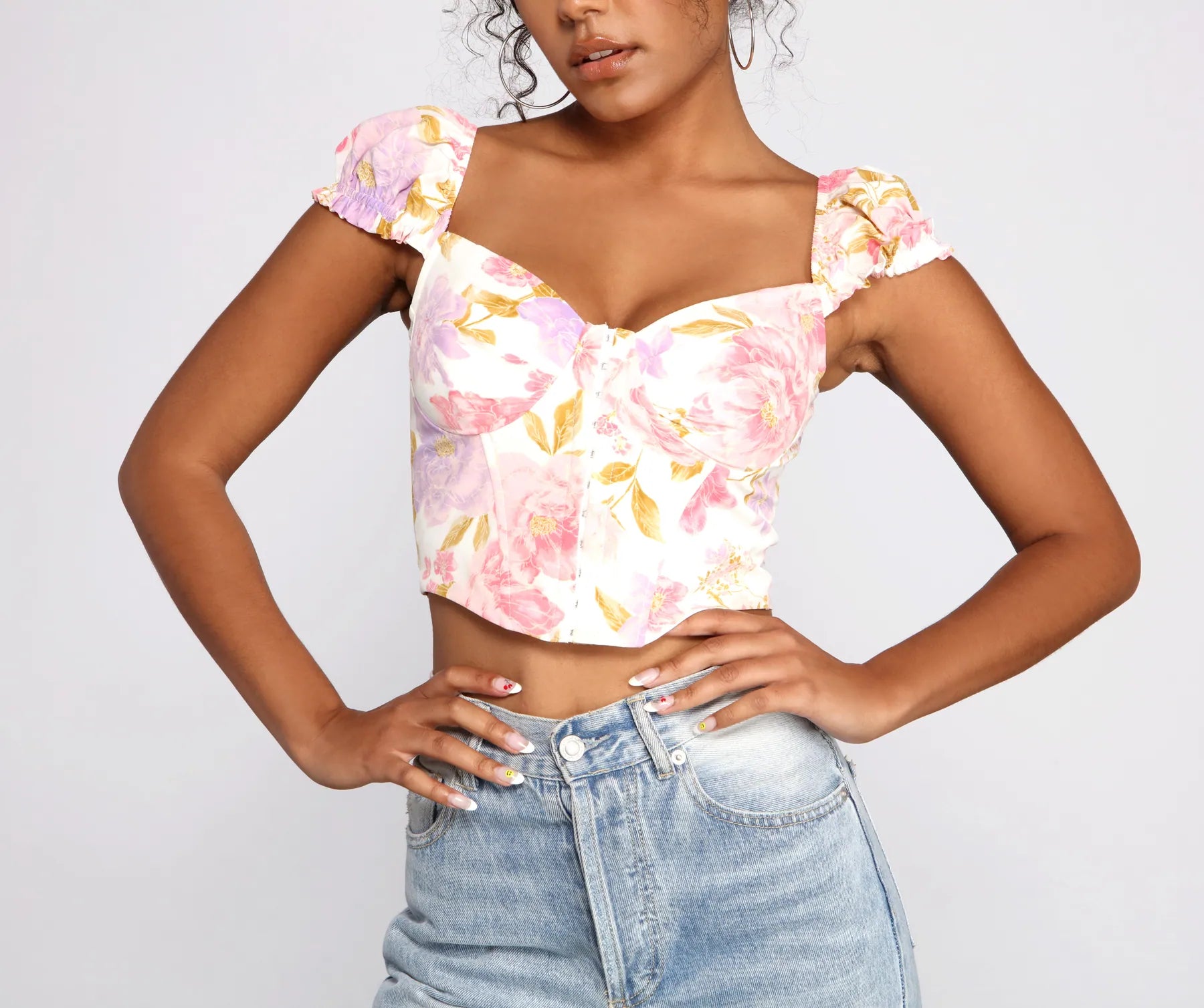 women's tops for those who love to mix and match prints and patternsSweet Floral Vibes Corset Crop Top