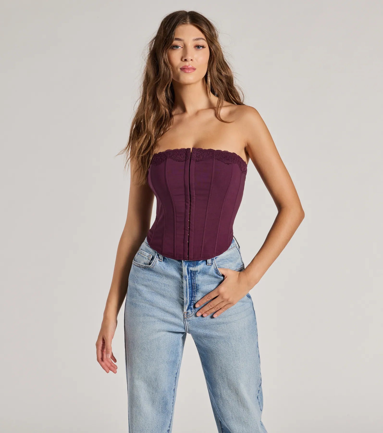 women's tops for those who want to create stylish and put-together outfits without spending a fortuneChic And Snatched Strapless Lace Trim Corset Top