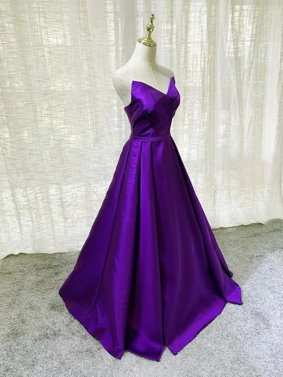 Formal Dress Alterations Near MePurple Satin A-line Simple Floor Length Evening Dress Formal Dress Y869