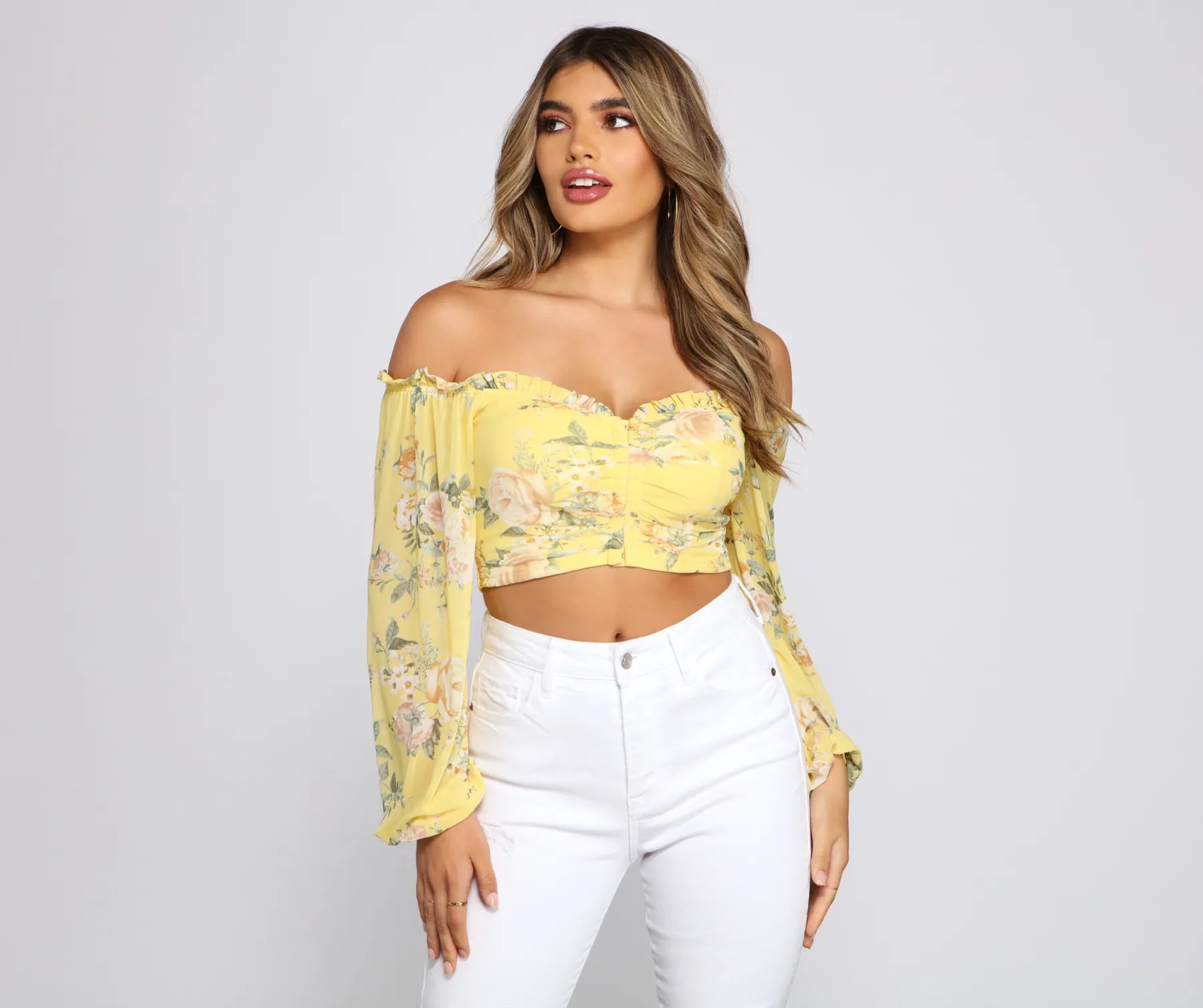 women's tops for cocktail partiesOff The Shoulder Floral Sensation Crop Top